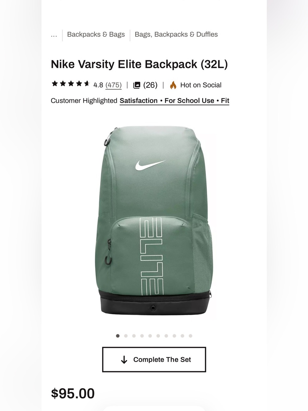 Nike Elite Book Bag . Green. Brand New with tags - Picture 8 of 8